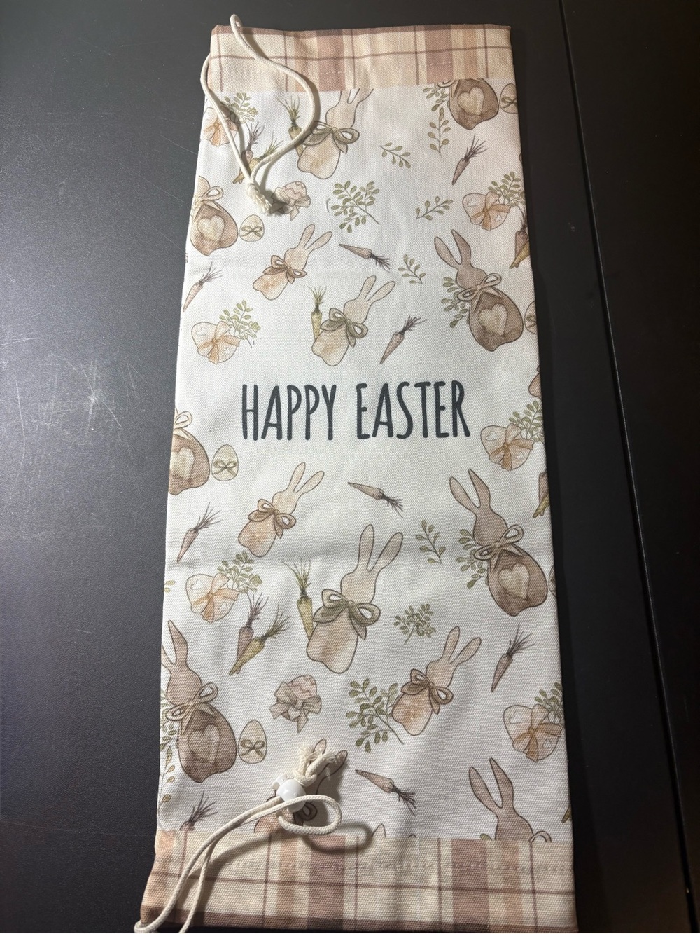 Happy Easter Bunny Drawstring Gift Bag - Beige